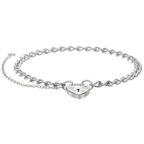 Silver Ladies' Charm Bracelet With Heart Padlock 6.10g